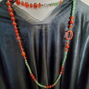 Jay King Mine Finds 40" Genuine Handmade Green Aventurine & Carnelian Necklace